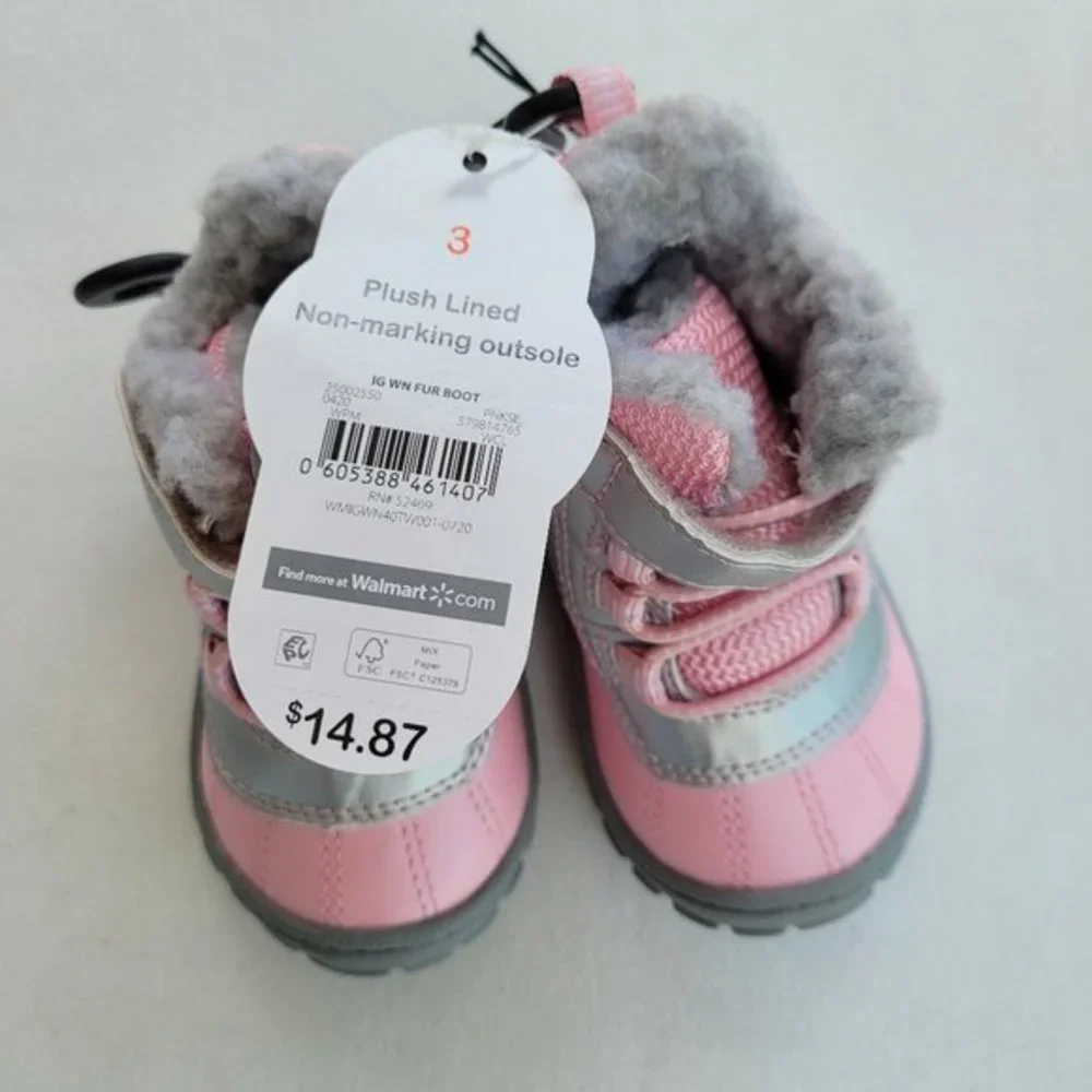 NWT Wonder Nation Girls Pink & Silver Fur Boots Size 3